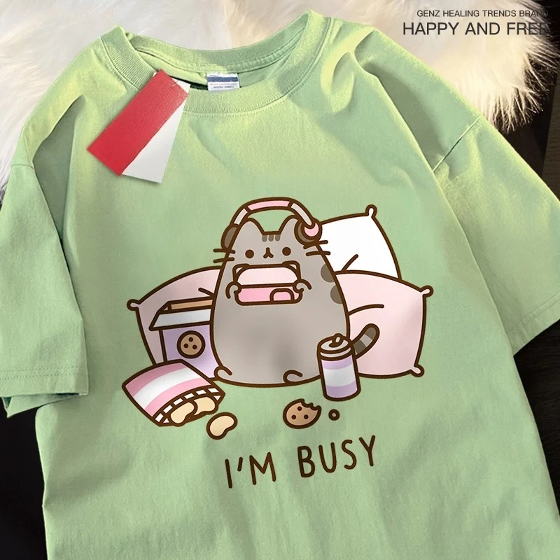 

Sorry I'M Busy Cat Playing Games With Headphones Man T Shirt High Quality Brand Clothing Loose T Shirts Cotton Shirt Tops Couple