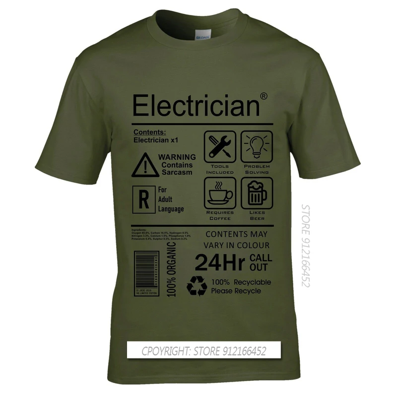 Funny Electrician Package Care Instructions Mens T-Shirts Top Electrical Engineer Summer Men O-Neck Tees Shirt 3D Print Tee