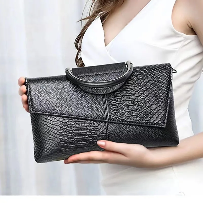 2024 New Portable Crocodile Snake Skin Pattern Women's Handbag Black High end Design Luxury Shoulder Bag Crossbody Bag Wallet