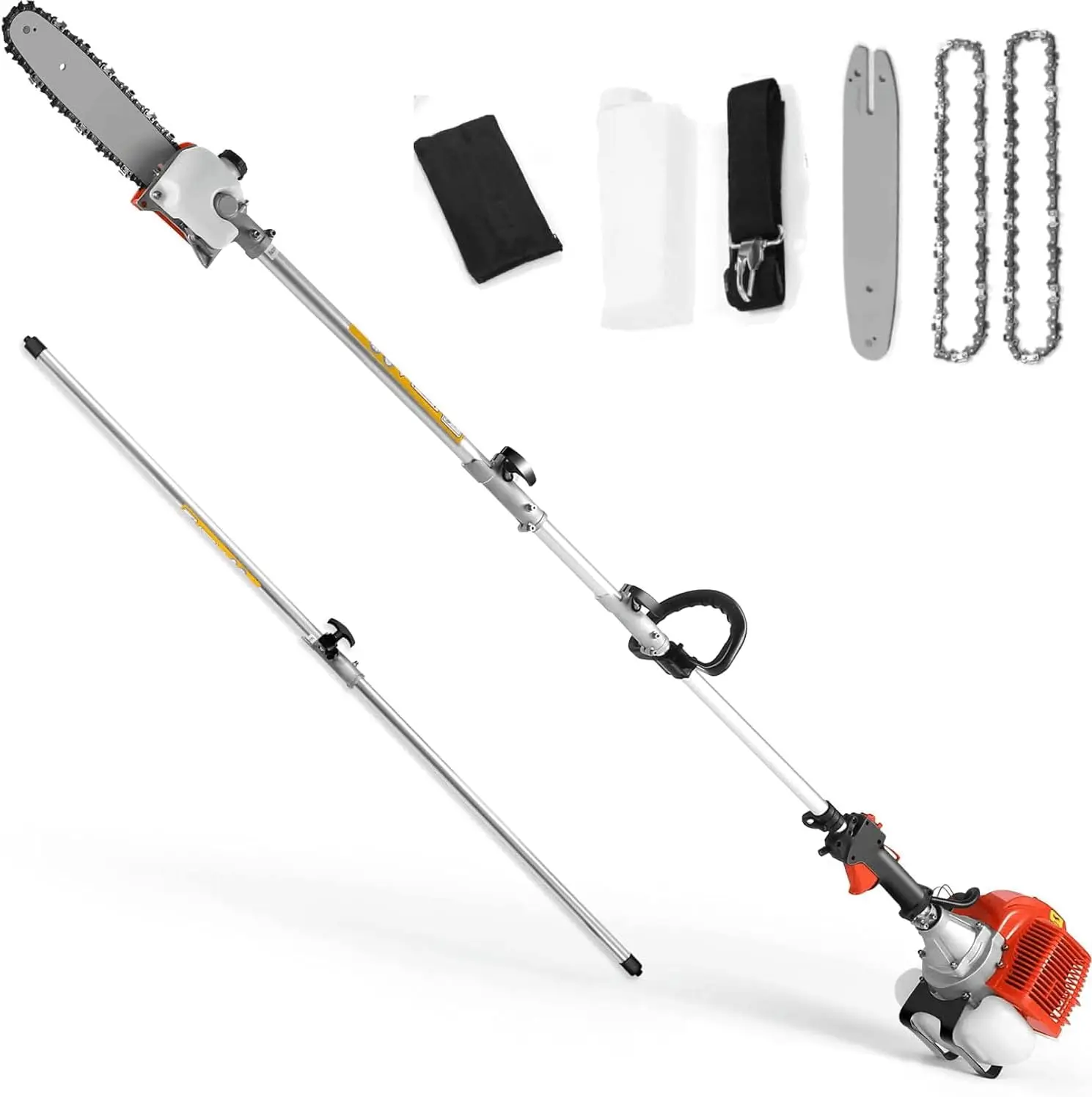 

Pole Saw Gas Powered 58 Cc, 2 Cycle Gas Powered Pole Saw With 11.5 Inch Pole And 16 Foot Retractable Long Pole Saw - Gas Pole