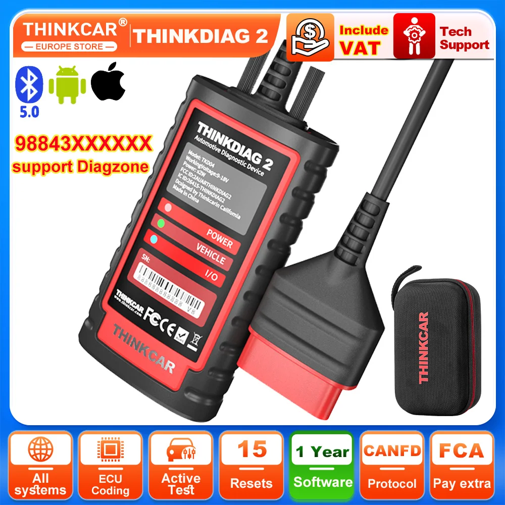 THINKCAR Thinkdiag 2 KINGBOLEN Ediag Plus CAN FD All System Car Diagnostic Tool ECU Coding 15 Reset OBD Scanner All Digital Ver.