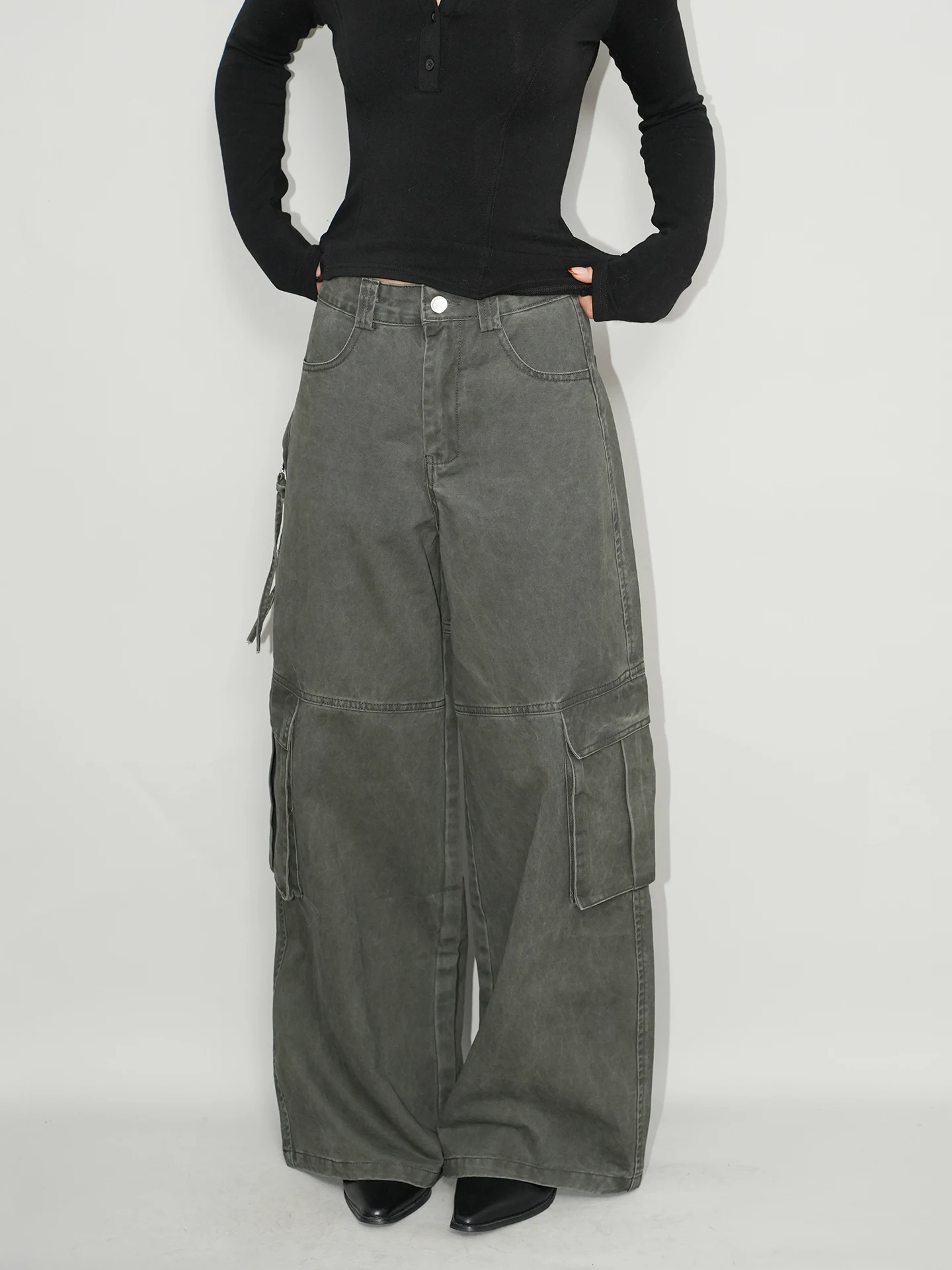 

Retro Waed Street Sle Casual Loose Men's Work Pants Airroom Neutral Cotton Trousers with Sa Design for Women