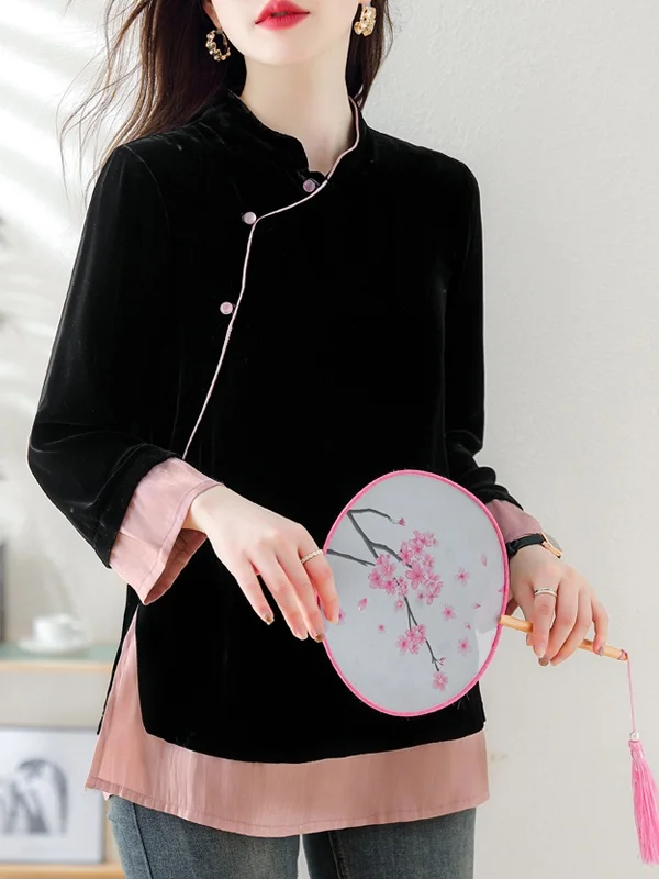 Women's Velvet Base irt Faionable Traditional Chinese Sle Gold Tead Velvet Long Sve Autumn Winter New Arrival
