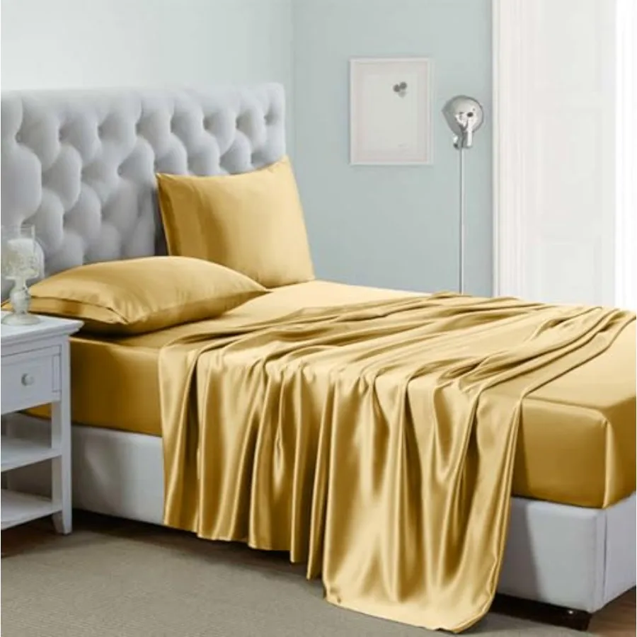 

Silk Satin Sheets, Size Satin Bed Sheet Set with Deep Pockets, Cooling Soft and Hypoallergenic Satin Sheets Cal