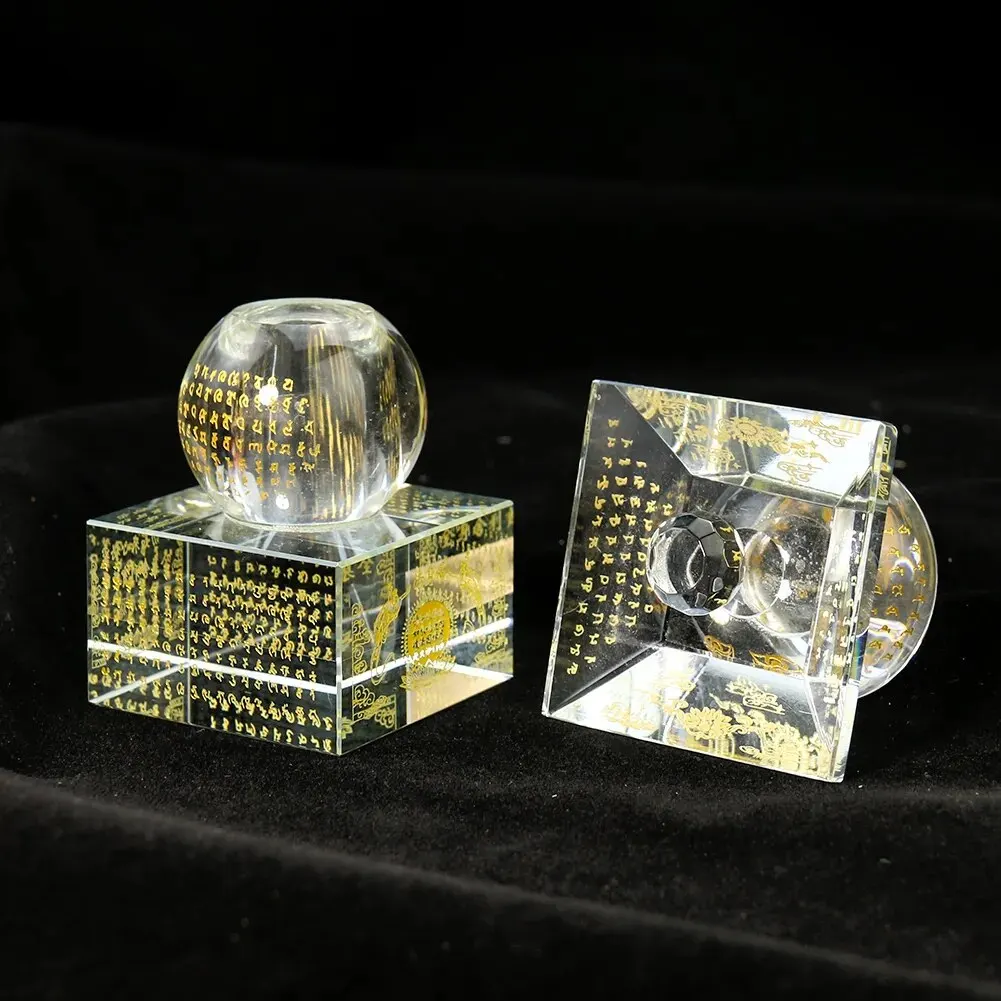 NEW Crystal Glass Laser Carving Buddhism Scriptures Rune Five-story Stupa Dagoba Sarira Crafts Ornament Figurines Healing Decor