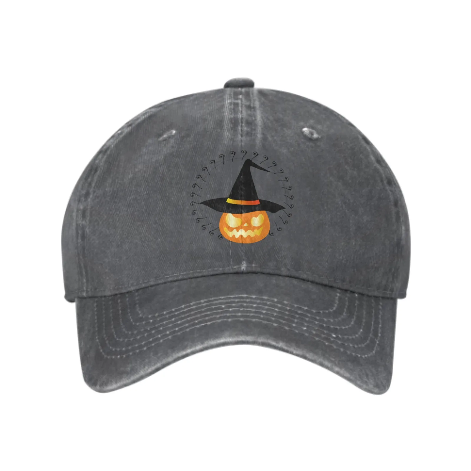 

Halloween Pumpkin Denim Baseball Caps for Men Women Adjustable Fashion Casual Trucker Hats for Outdoor Fishing Activities