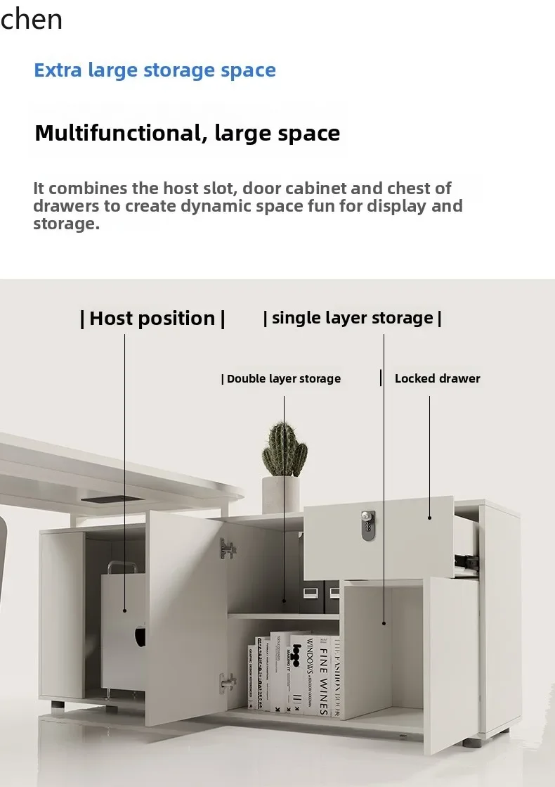 Desk Manager Single Supervisor Desk and Chair Combination Simple and Stylish White Office