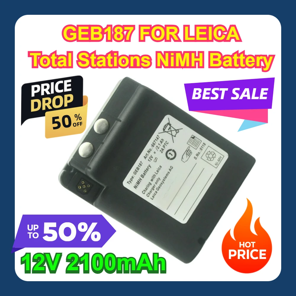 12V 2100mAh GEB187 FOR LEICA Total Stations GEB187 NiMH Battery