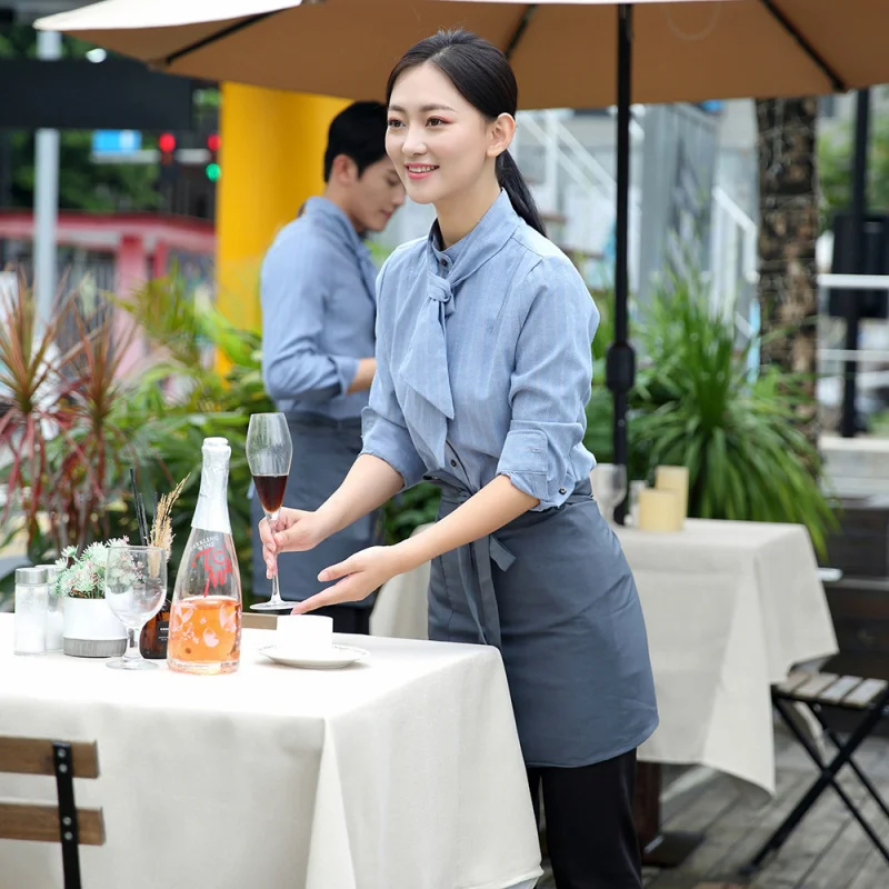 Hotelowa Szara Koszula Catering Kelner Strój Roboczy Długi Rękaw Damska Jesień Zima Restauracja Ciasto Fast Food Odzież Robocza