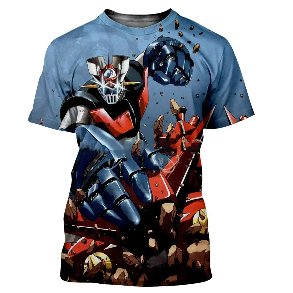 Fashion men\'s short-sleeved 3D Mazinger Z printed Transformers pattern men\'s T-shirt trendy cool T-shirt summer street comfort