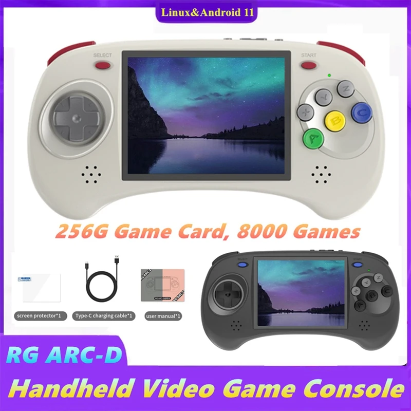 RG ARC-D Retro Game Console 256G 4Inch IPS Linux&Android 11 OS 6 Button Design Game Players Support Wired Handle