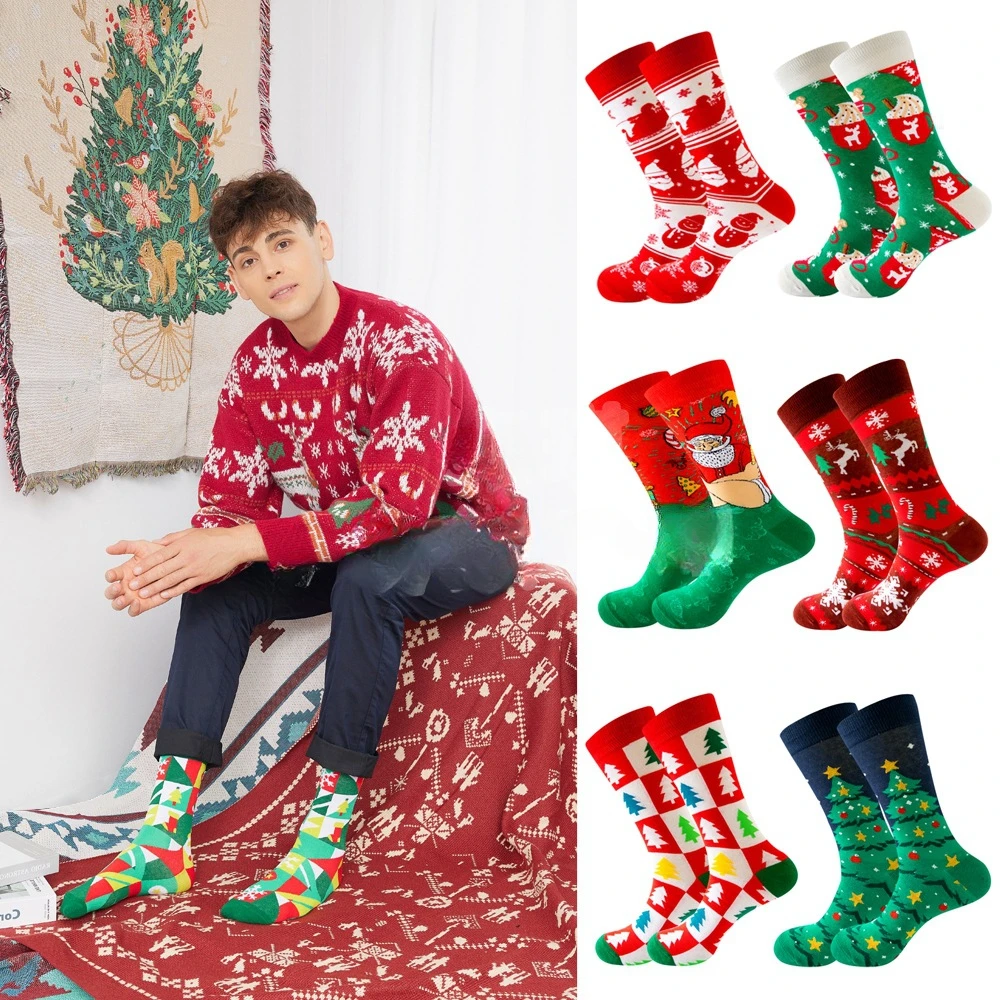 New Christmas Socks Man Funny 2024 Christmas Tree Snowflake Santa Claus Elk Snow Cotton Happy Socks Man New Year Socks Harajuku