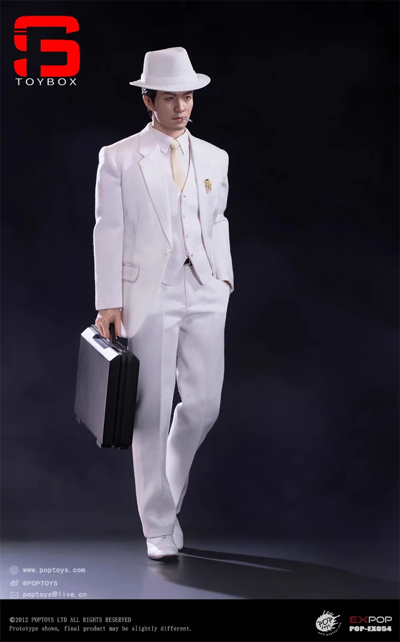 ในสต็อก POPTOYS EX054 1/6 Scale ตัวแทนรักชาติ Stephen Chow สีขาวสูทชุดเต็มชุด 12 "Action Figures