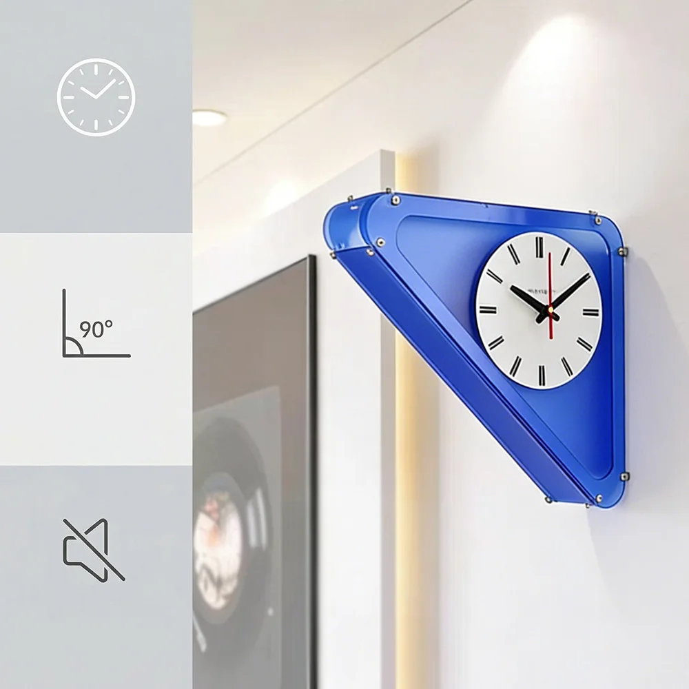 Triangle Double Sided Wall Clock Noiseless - Interior Minimalist Vintage Acrylic Home Decor Clock