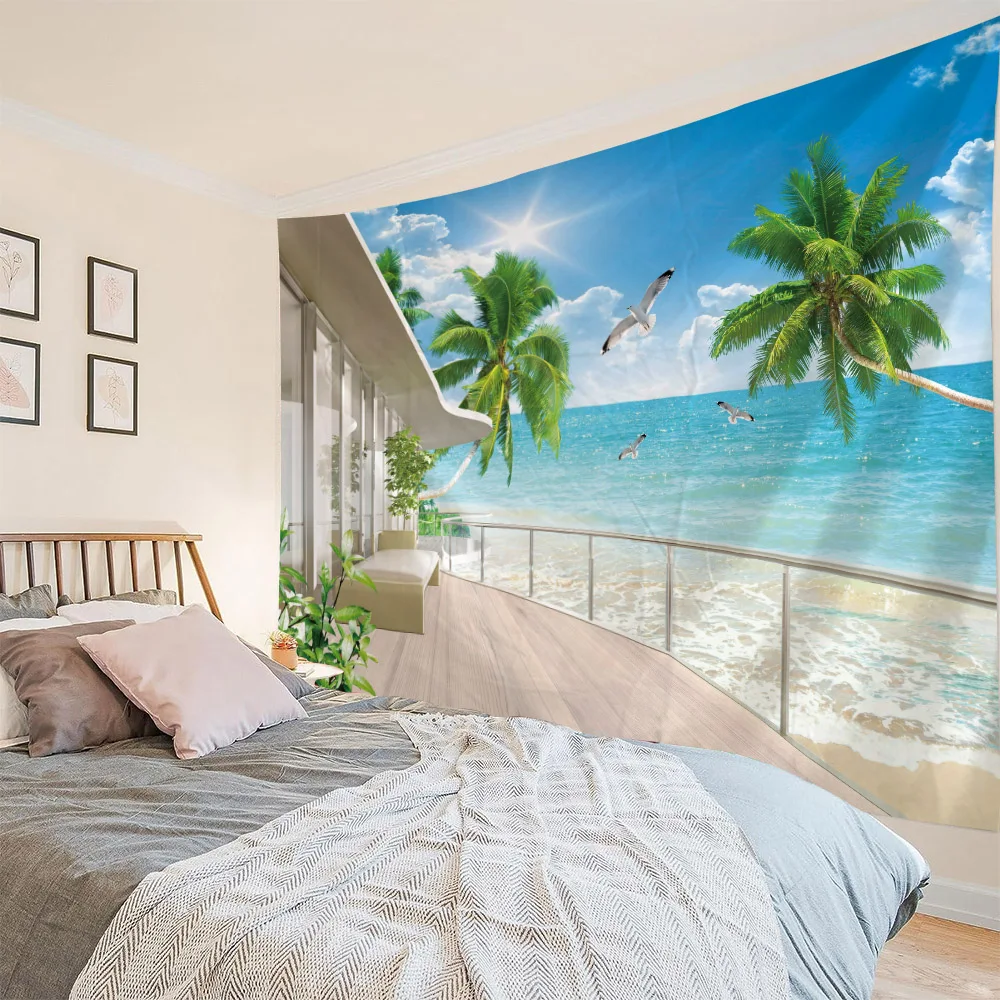 

Beautiful Sea Scenery Tapestry Indian Mandala Tapestry Wall Hanging Tapestries Boho Bedroom Wall Rug Couch Blanket 6 Size