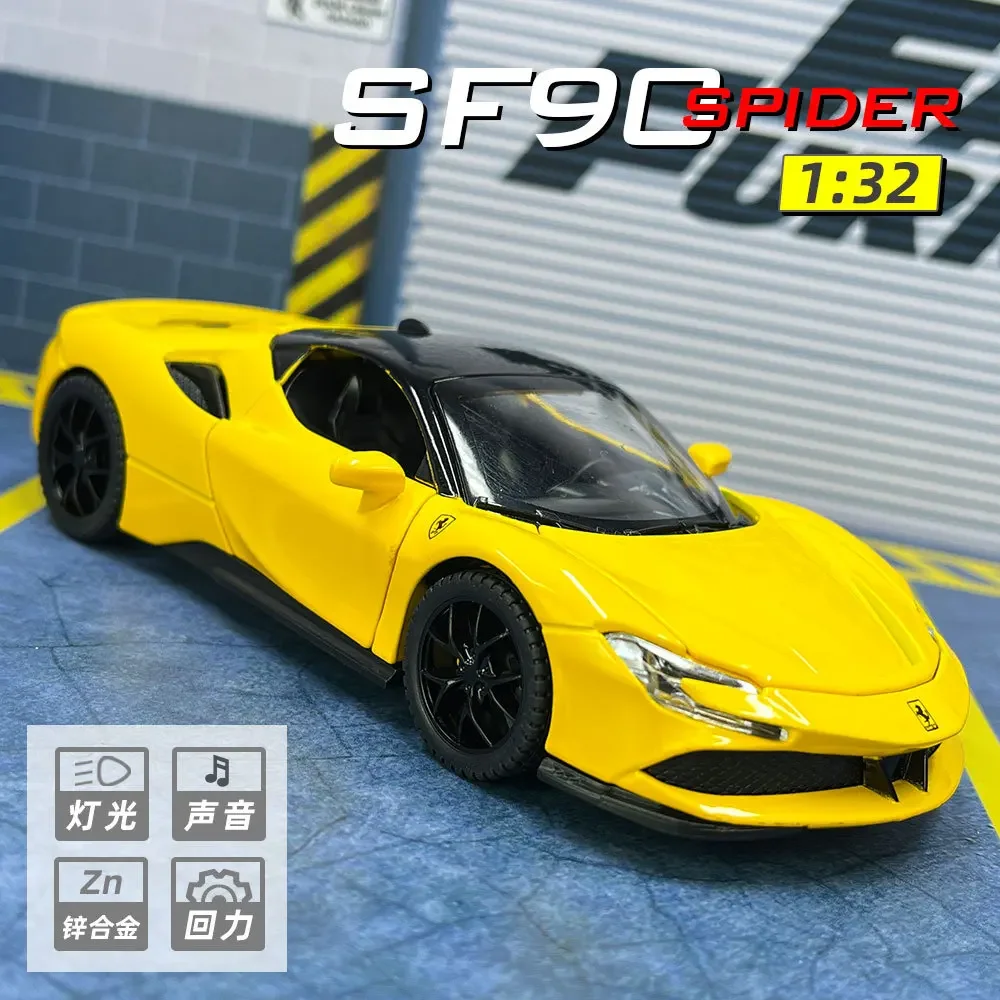 Fivari sf90-金属合金カー,1:32スケール,ダイキャストモデル,サウンドライト,プルバック,コレクション玩具,ハイシミュレーション,ギフト