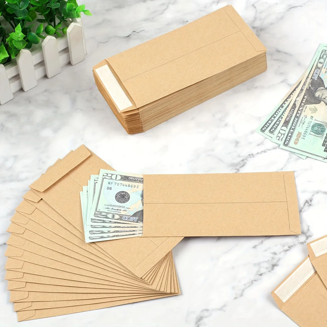 Cash Envelopes Made of Kraft Paper, Designed for Self-Adhesive Use, Suitable for Organizing Coins, Checks, Cash, Budgeting