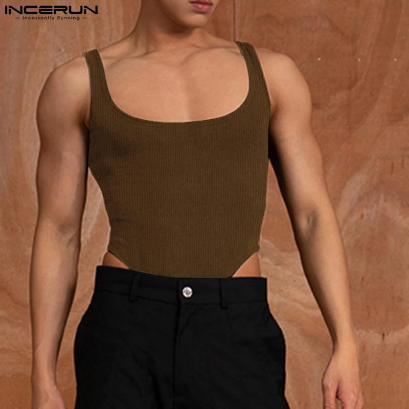 Sexy Stylish Style Bodysuits INCERUN Men\'s Homewear Jumpsuits Fashion Texture Fabric Design Solid Sleeveless Rompers S-5XL 2023