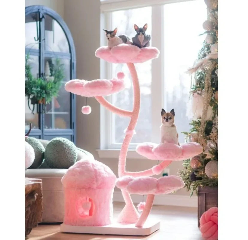 Cat Climbing Tower Condo Indoor Wooden Flower Tree with Natural Sisal Scratching Post