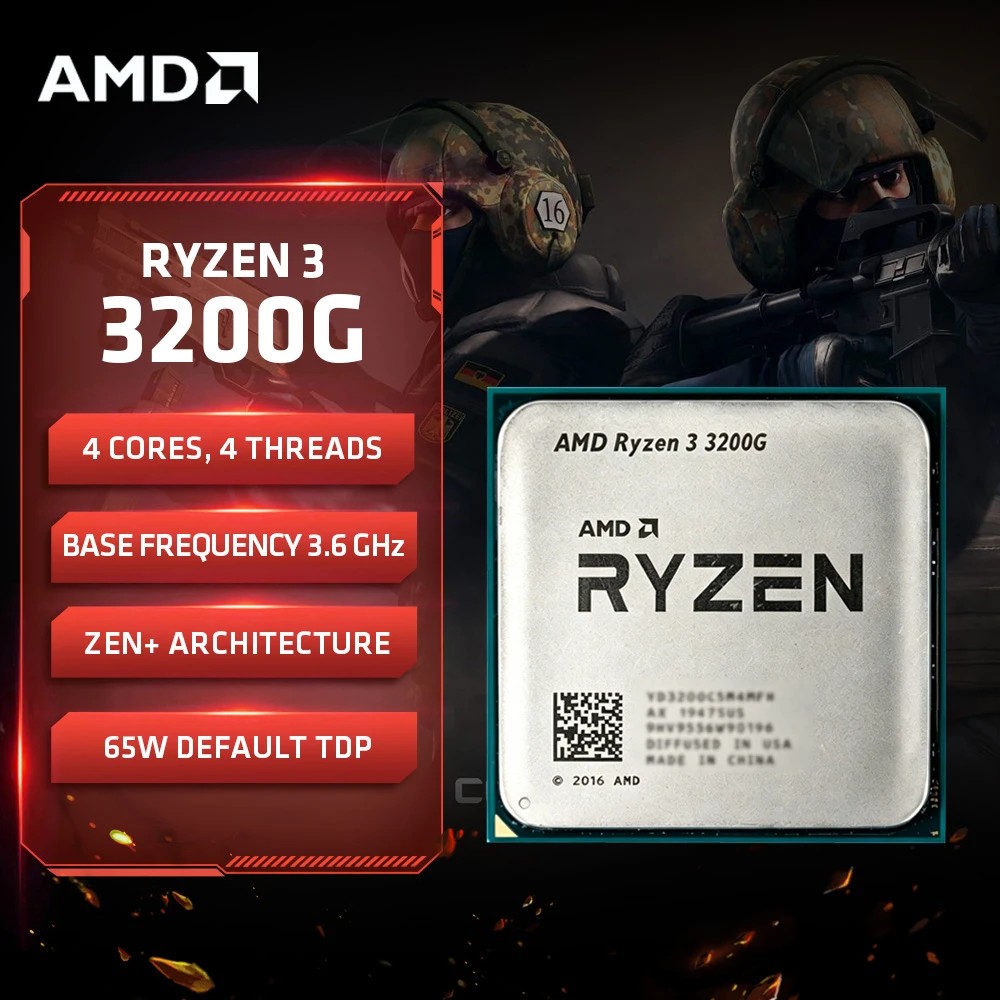 

AMD Ryzen 3 3200G Loose CPU Integrated Radeon Vega 8 Graphics 4C4T AM4 Socket Home Office Gaming Desktop Processor