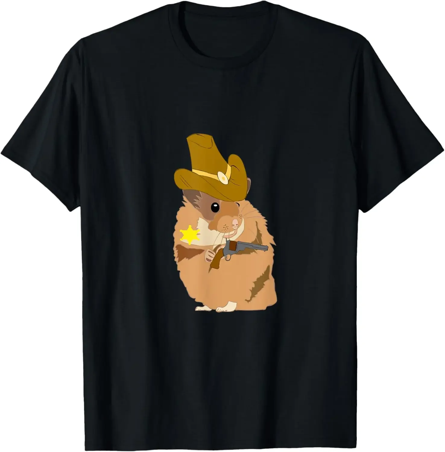 

Cowboy Hamster Sheriff Graphic Tee Funny Animal Wild West Print Casual T-Shirt