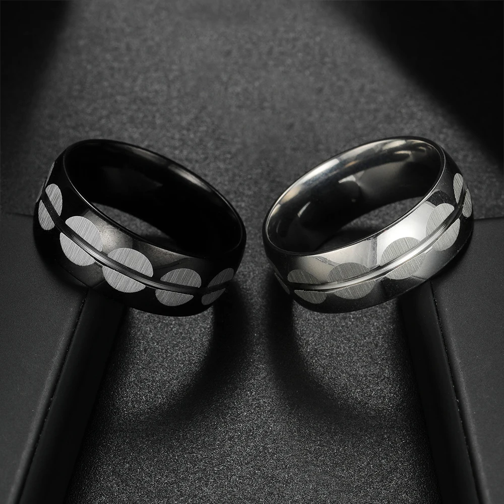 8mm Mens Wedding Band Polished Women Titanium Simple Engagement Classic Rings Black Silver Color Lady anel 6-13