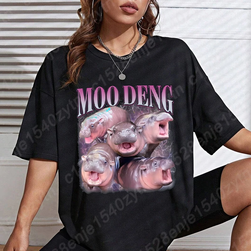 Hippo Graphic Print T-Shirts For Women Short Sleeves Funny Round Neck Tees Top Casual Summer Tops Women Oversized T-shirt