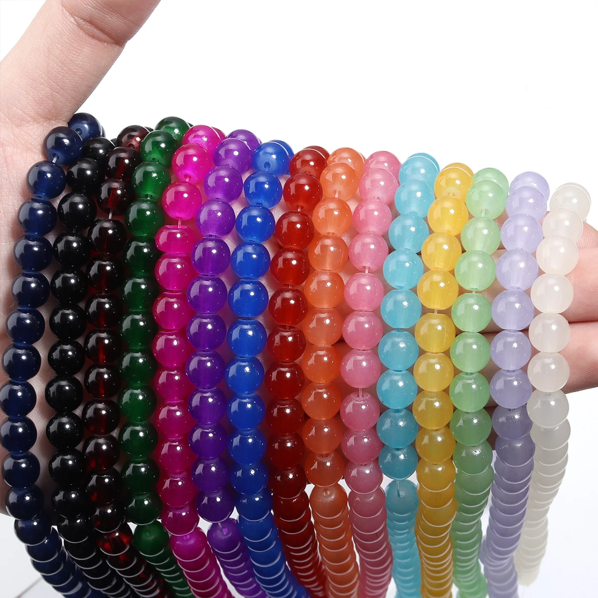 1 Strand 6/8mm Glass Round Beads Colorful Spacer Loose Beads for Necklace Bracelet Diy Jewelry Making Accessories Supplies