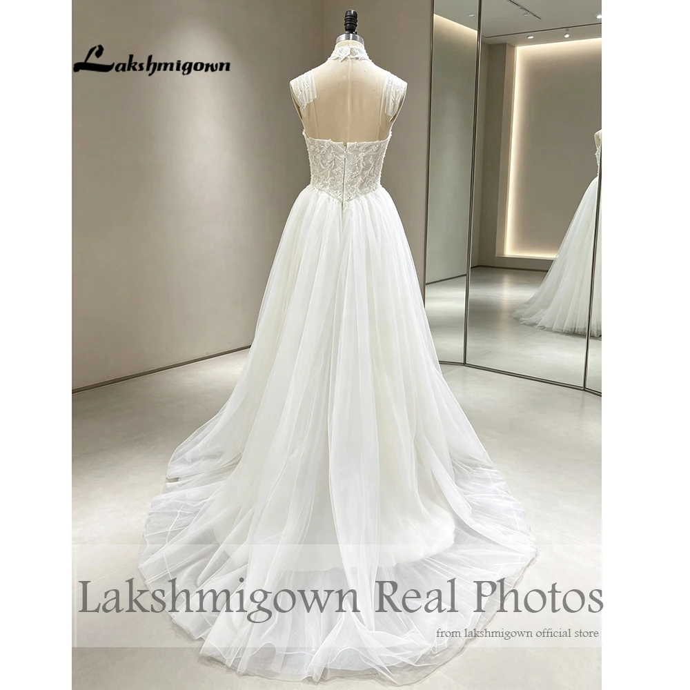 Lakshmigown Halter Illusion Wedding Dresses 2027 Real Photos Beads Lace Applique Tulle A-line Bridal Gown Customized