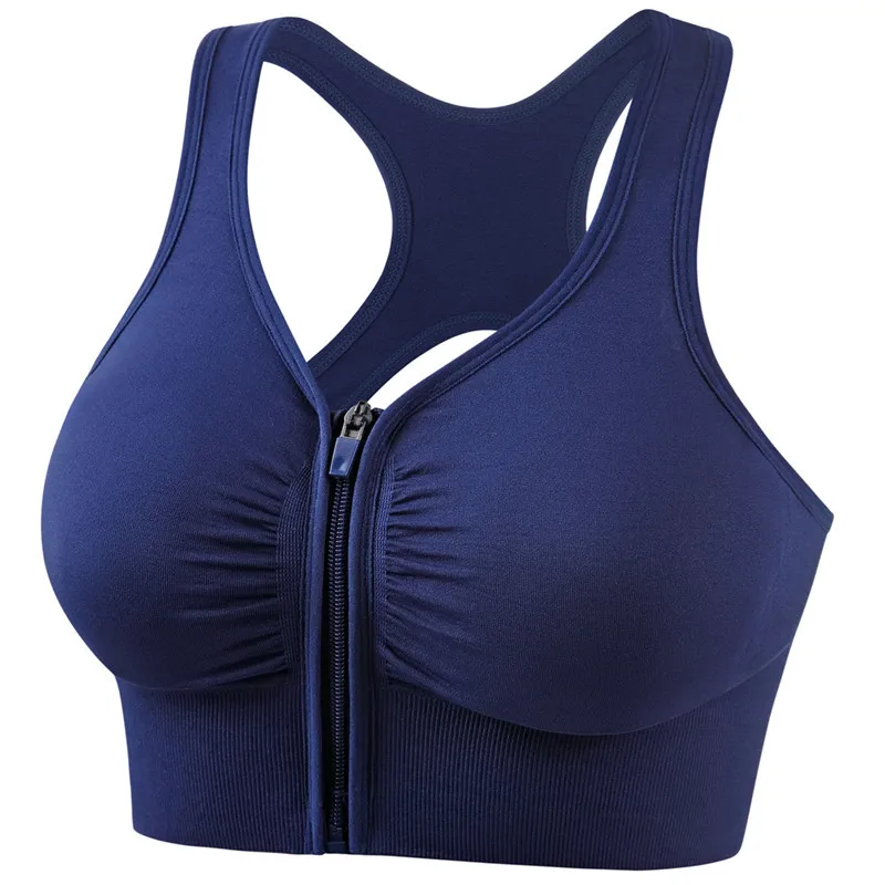 1 Piece Plus Size Sports Bra, Women\'s Plus Zipper Front Cut Out Racer Back Shockproof Fitness Bra