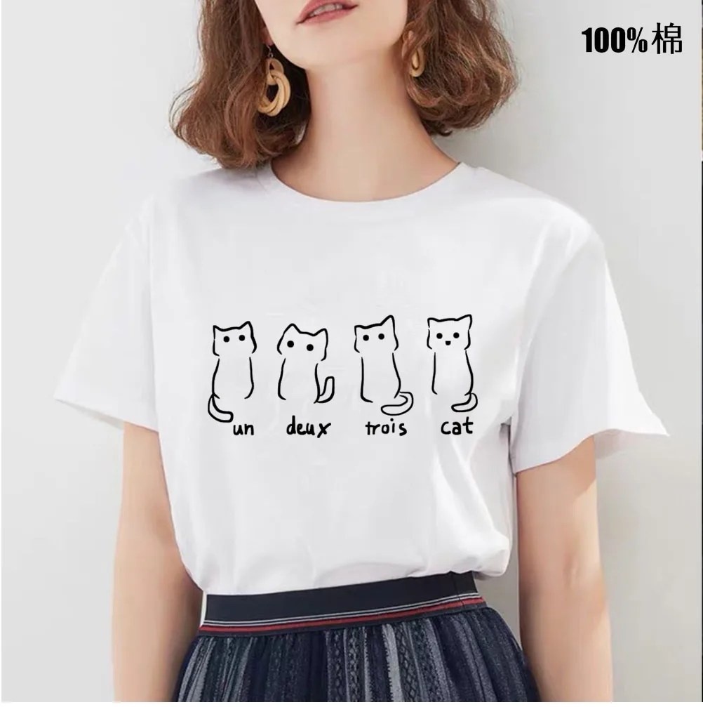 

un deux trois cat Print Women tshirt Casual Cotton Hipster Funny t shirt For Girl Top Tee Tumblr Drop Ship