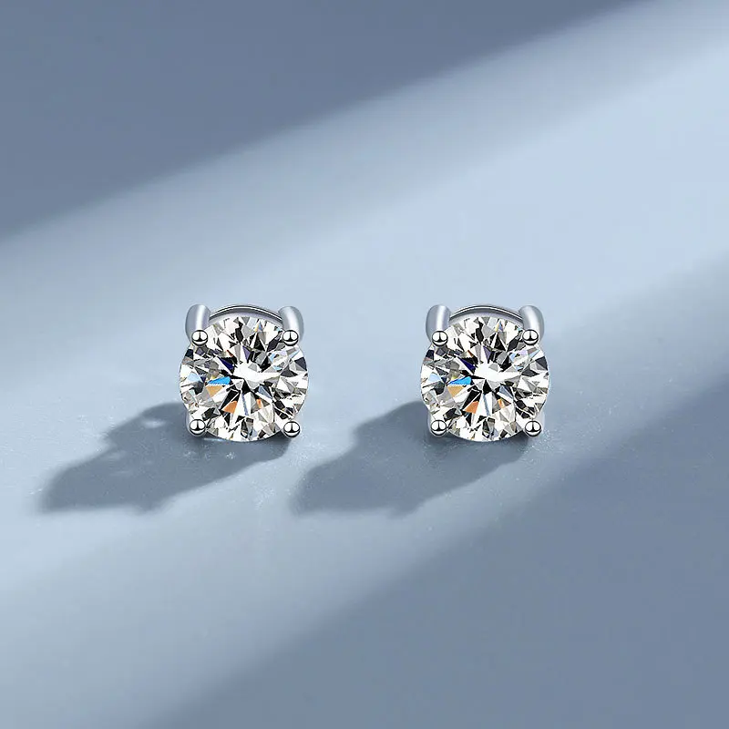 

Platinum Women's Four-Prong Elegant and Simple Moissanite Diamond Stud Earrings