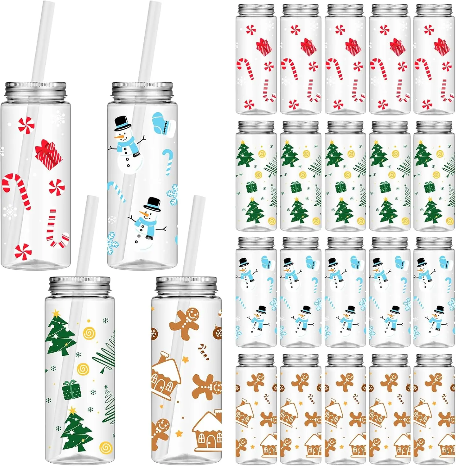 

24 шт. рождественские многоразовые стаканчики оптом с крышками и соломинками, пластиковая банка для питья на 14,2 унции, праздничные стаканчики для питья, рождественские пластиковые стаканчики