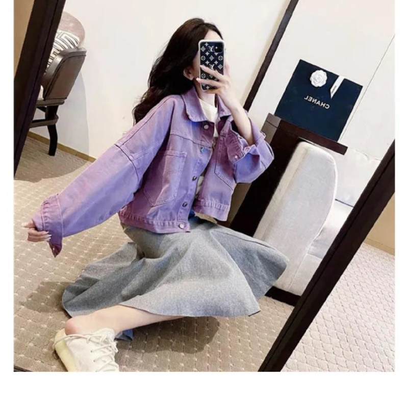 Purple Denim Jacket Women's Denim Jacket Simple and Fashionable Long Sleeved Casual and Versatile Short Top Women's New Style