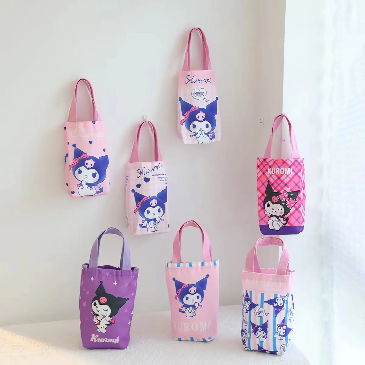 

Kawaii New Kuromi Canvas Bag Handheld Water Cup Bag Cartoon Portable Milk Tea Tote Bag Eco-friendly Handbag Carrying Cup Cover