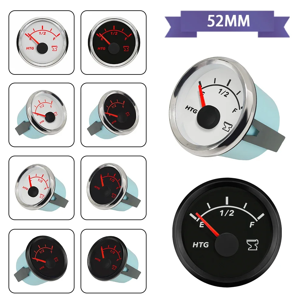 Waterproof 52mm Holding Tank Level Gauge Meter 0-190ohm 240-33ohm Signal with Red Backlight for RV Yacht 12V 24V