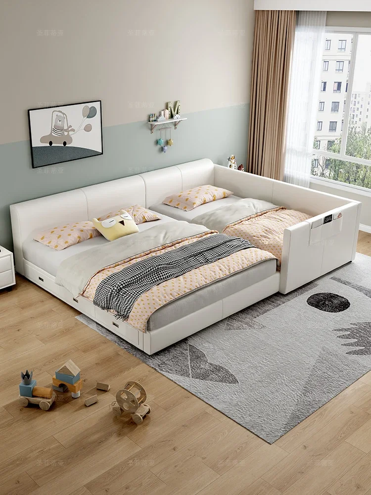 Master bedroom king bed leather bed widened parent-child bed oversized storage drawer bed guardrail bed