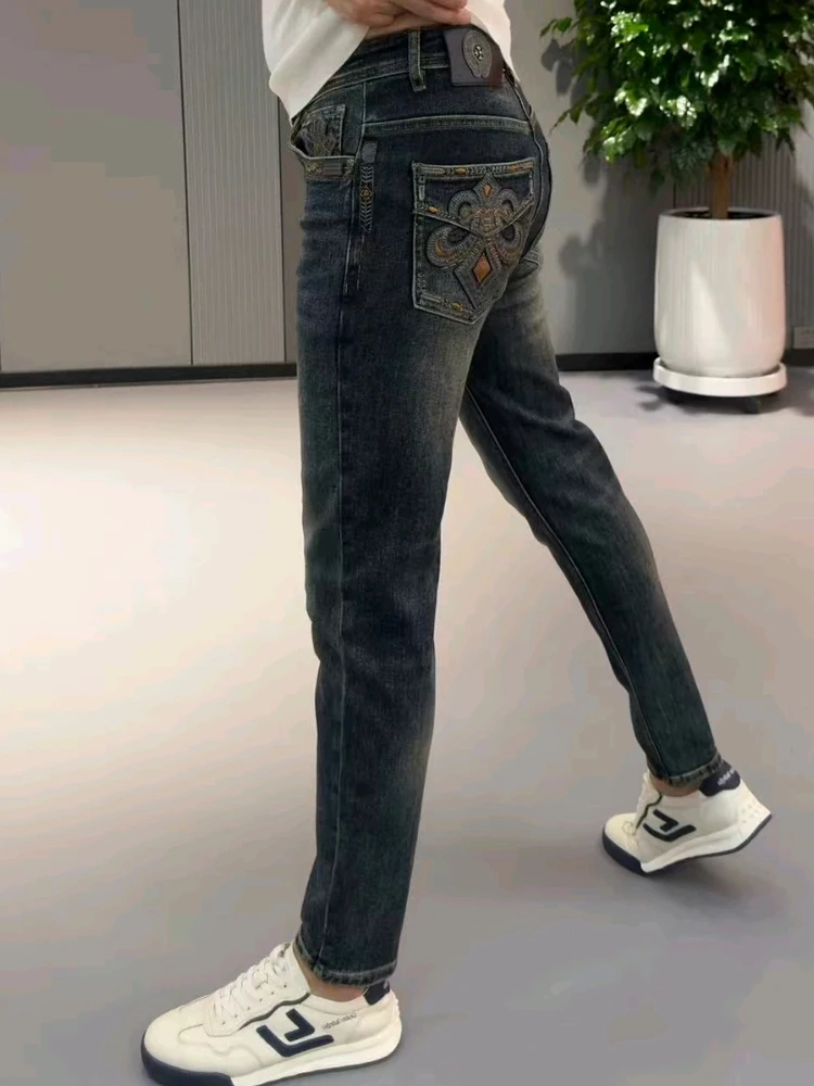 

New Men's Faionable Straight Leg Jeans Spring Autumn High Waist Waed Denim Pants Cool Sle Casual Comfortable Fit Jeans