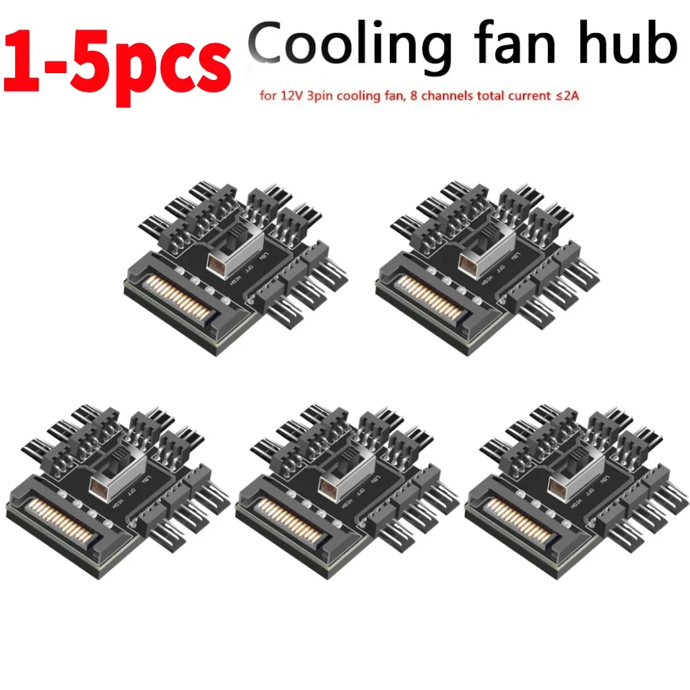 

1-5pcs Motherboard SATA 1 to 8 3Pin 12V Multi Way Splitter Cooler Cooling Fan Hub 2 Level Speed Controller for Computer Mining
