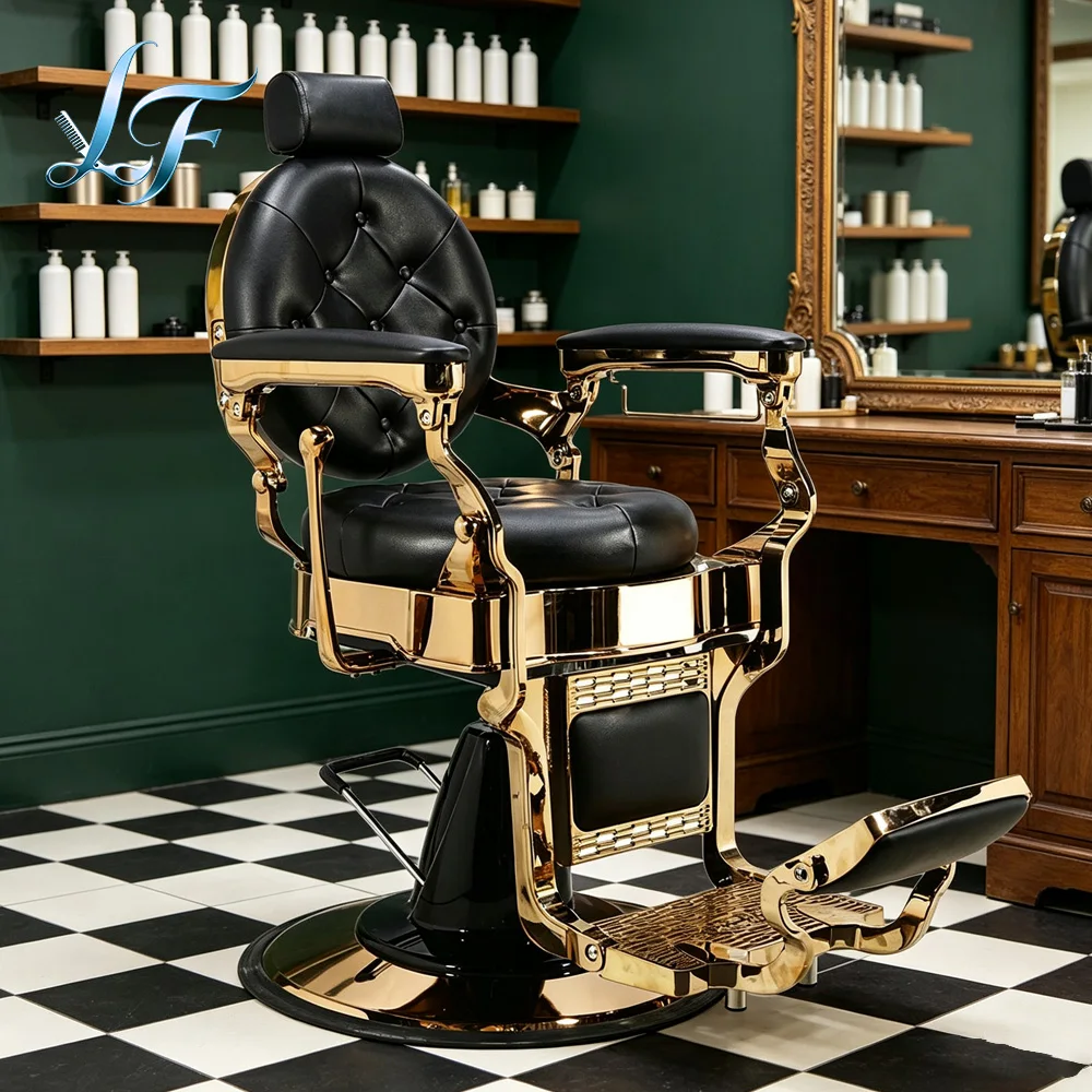 Vintage Hydraulischer 360° Drehbarer Schwerlast-Friseurstuhl, Anpassbar für Friseursalon und Barbershop – Detail 2
