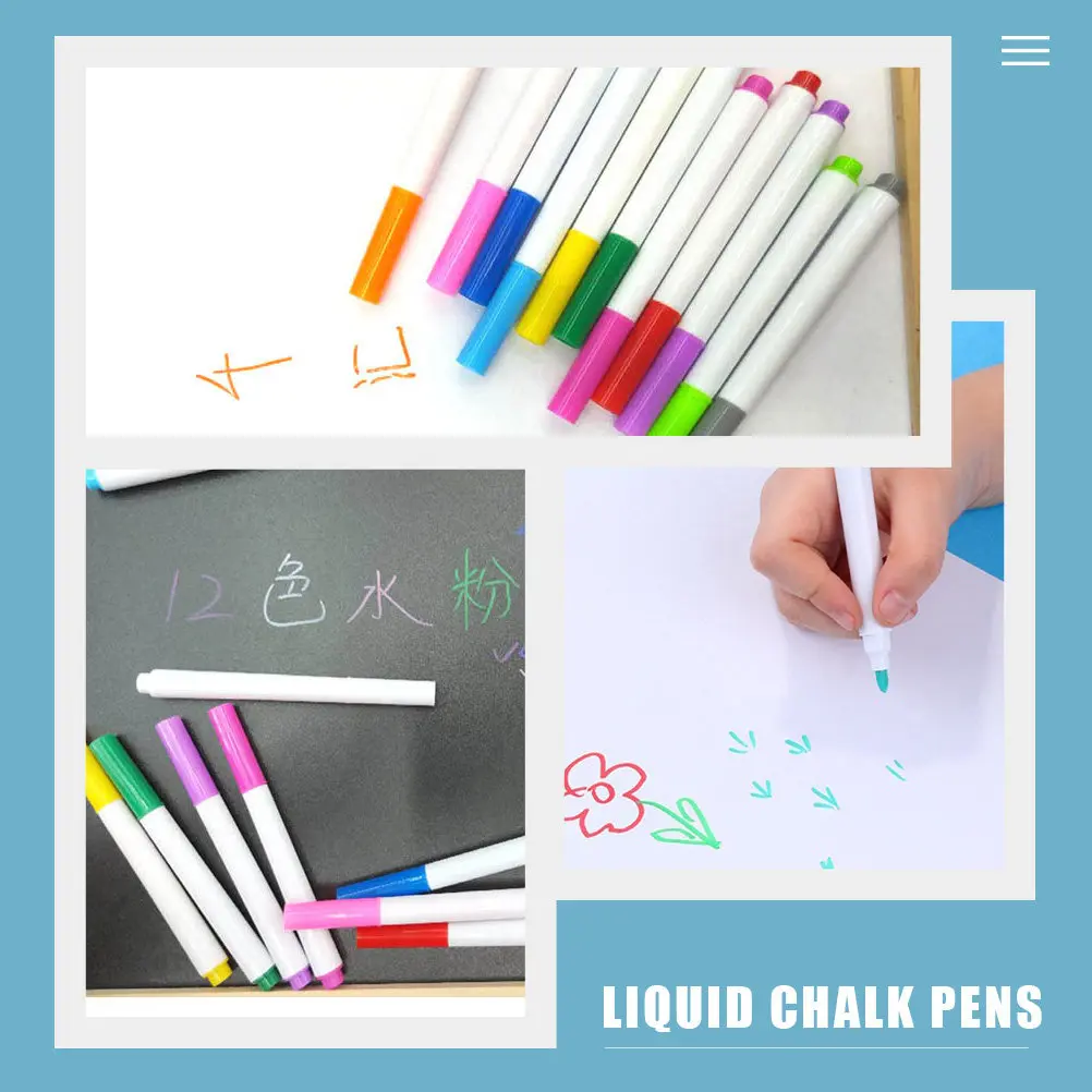 24Pcs Water Soluble Chalk Pens Premium Liquid Chalk Markers for Glass Paper Whiteboard Blackboard Writing Drawing Craft DIY