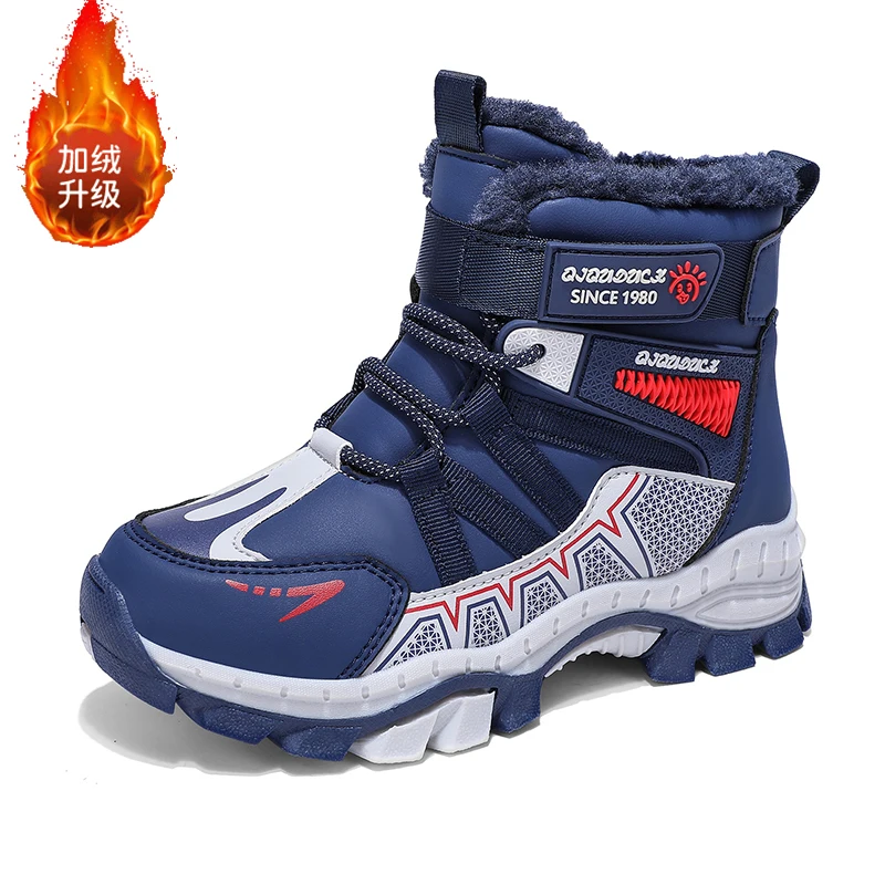 Winter Fashion High-top Sneakers for Children Warm Plush Snow Boots Child Waterproof Sneakers Boys Non-Slip Outdoor Boots 30-40