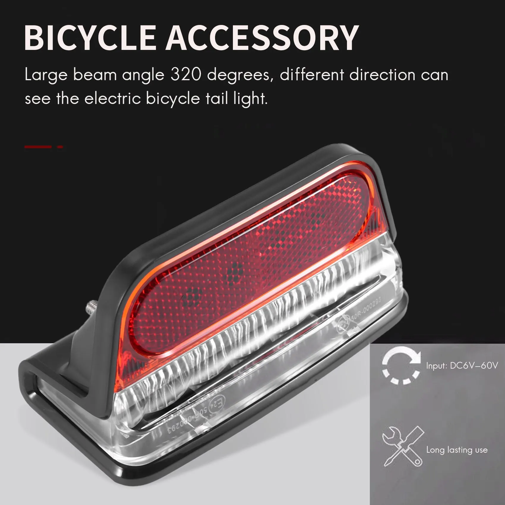 Electric Bike Light for Ebike Taillight DC 6V 12V 24V 36V 48V 60V Bicycle E-Bike Rear Tail Light Cycling Accessories