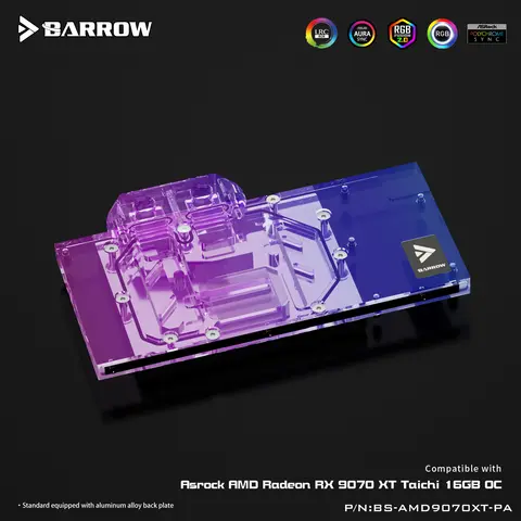 Barrow GPU Water Block Liquid Cooling Heat Sink For ASRock AMD Radeon RX 9070 XT Copper Base Acrylic Top BS-AMD9070XT-PA