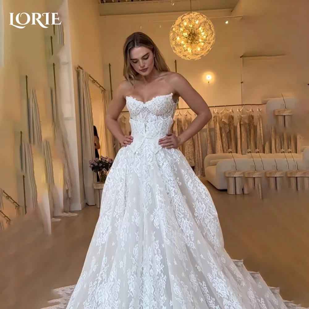 

LORIE Кружевное винтажное свадебное платье с аппликацией и расклешенными рукавами с открытыми плечами и открытой спиной, свадебное платье русалки по индивидуальному заказу, вечерние