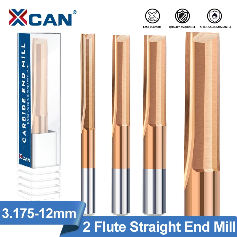 XCAN-fresa recta de 3.175-12mm, broca de fresado de 2 flautas, fresa de extremo de carburo recubierto de TiCN, herramienta de fresado de broca