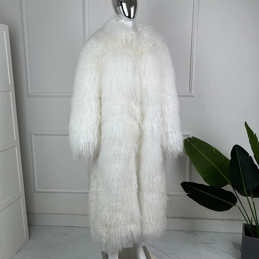 Prawdziwe płaszcze z owczej skóry dla kobiet Biały mongolski futro Kobieta Naturalne płaszcze jagnięce Najlepiej sprzedające się damskie