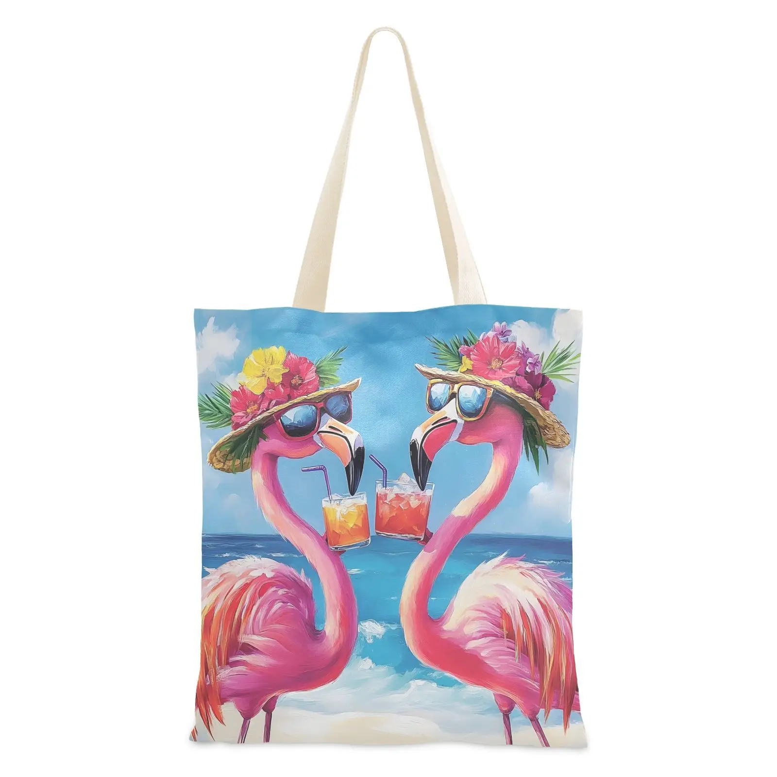 1pc Vacation Flamingo Tote Bag,Shopping Bag, Suitable for Da