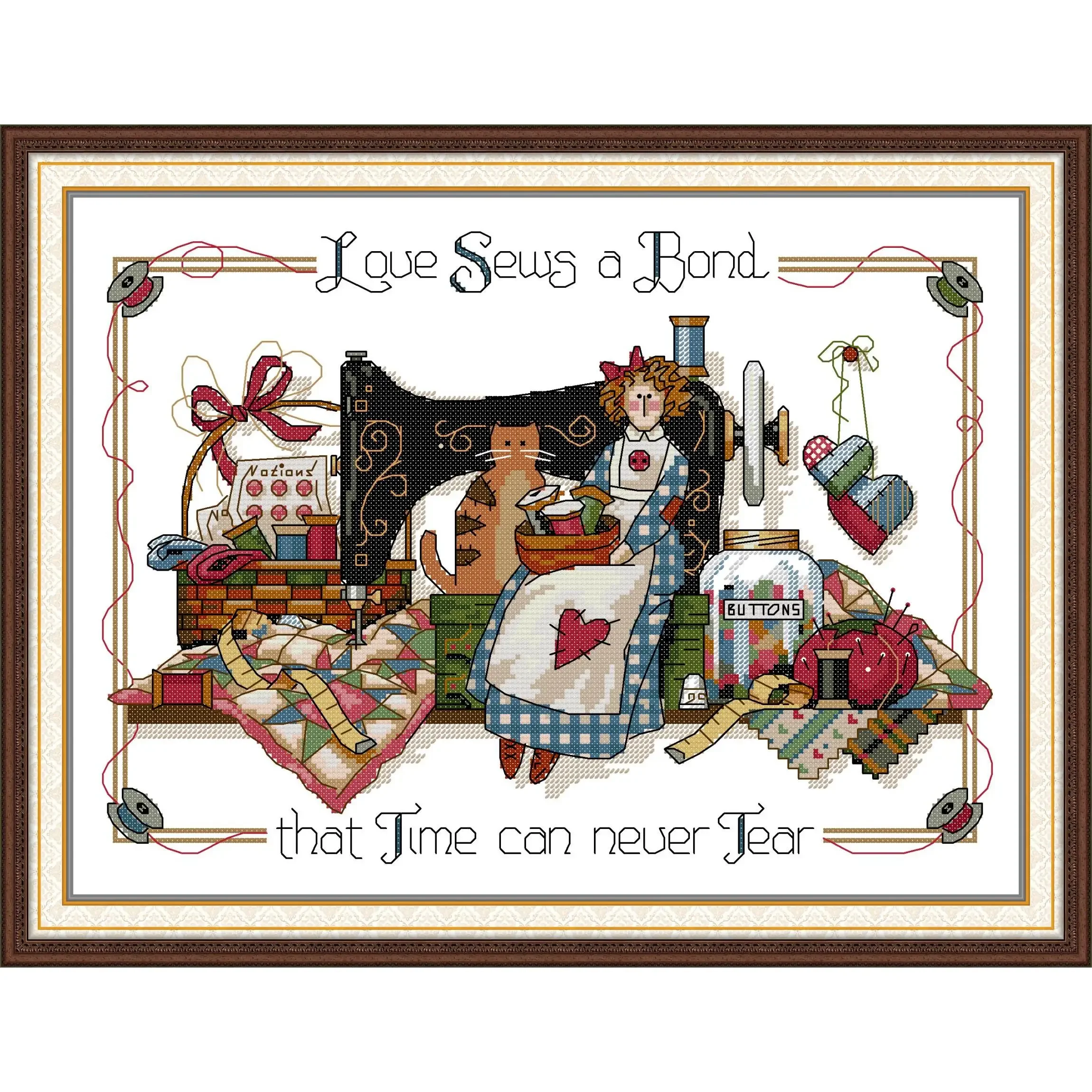 Joy Sunday Pre-printed Cross Stitch Kit  Easy Pattern Aida  Stamped Fabric Embroidery Set- Love Sews A Band