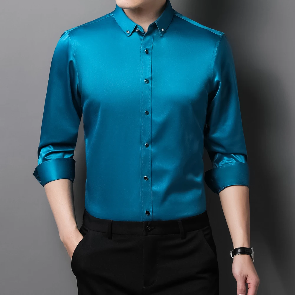 Men's Wrinkle Free Dress Shirts for Old Money Man Luxury 4-Way Stretch Long Sleeve Formal Diamond Button Up Wedding Prom Shirt